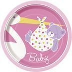 Talerzyki papierowe na Baby Shower, Chrzest - różowe 8szt./op.